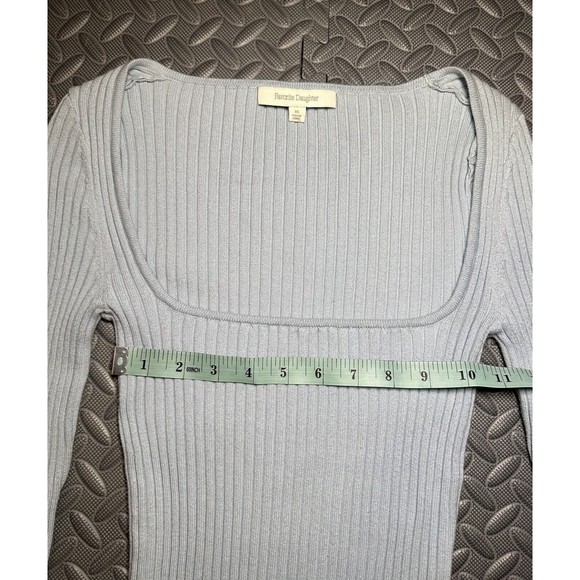 Favorite Daughter Baby Blue Long Sleeve 85%Cotton Square Neck Women's TOP XS - Picture 7 of 11